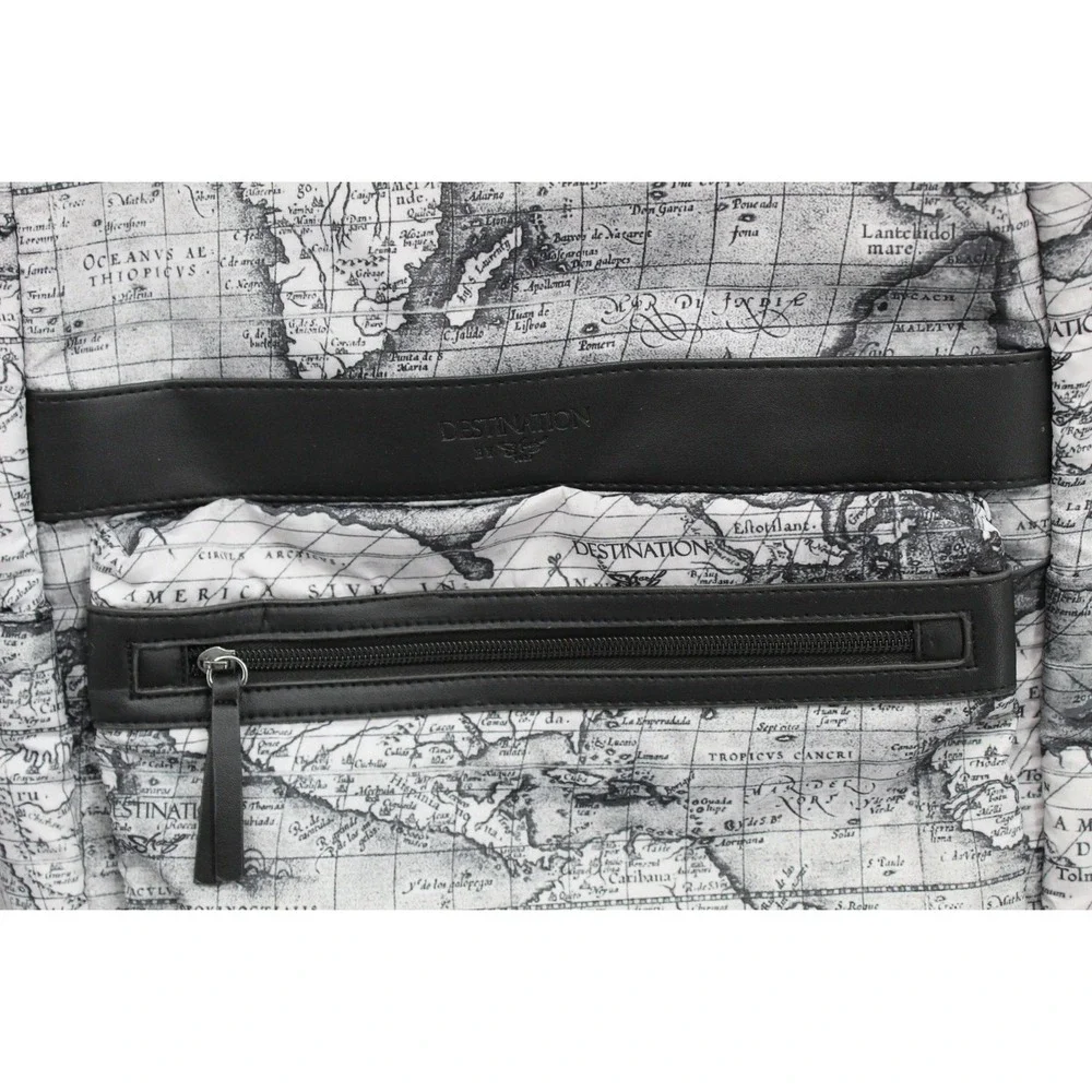 World Map Print Backpack Travel Messenger Bag Black White Cartography Chic Sleek